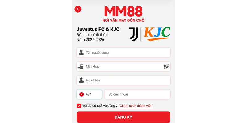 Điền thông tin vào form đăng ký MM88